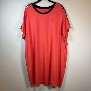 Tommy Hilfiger Logo Shoulder T-Shirt Dress Coral Navy Mini Sporty Women's Sz XXL